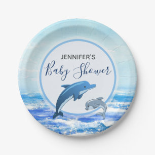 Assiettes En Carton Baby shower de thème d'océan de dauphin de mère