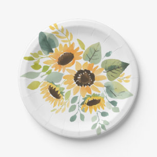 Assiettes En Carton Baby shower de tournesol aquarelle