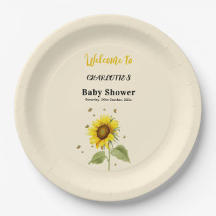 Assiettes En Carton Baby shower de tournesol et papillons d'aquarelle
