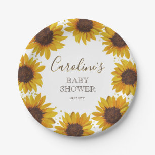 Assiettes En Carton Baby shower de tournesol russe Boho Watercolor