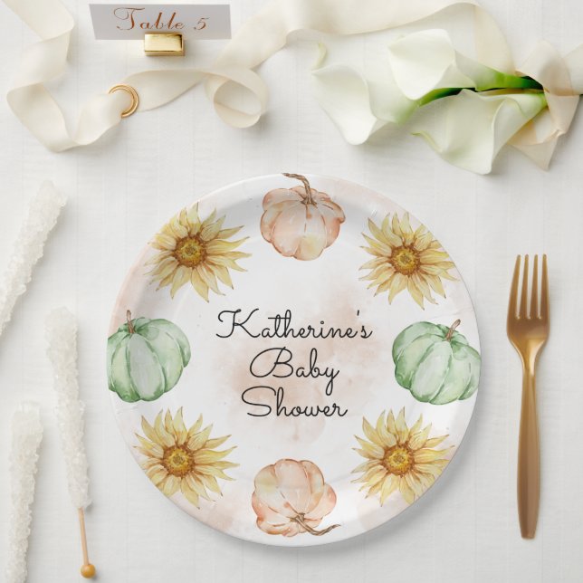 Assiettes En Carton Baby shower de tournesols Citrouille d'automne (Mariage)