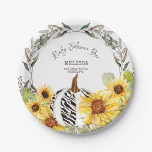 Assiettes En Carton Baby shower de tournesols en Citrouille blanc Zéb