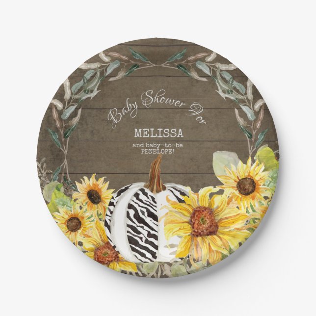 Assiettes En Carton Baby shower de tournesols Zebra blanc Citrouille r (Devant)