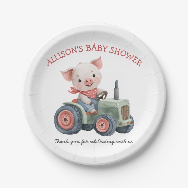 Assiettes En Carton Baby shower de tracteur de porc pour animaux de fe (Devant)