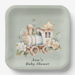 Assiettes En Carton Baby shower de train Floral de Sage Green