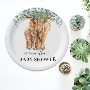 Assiettes En Carton Baby shower de veau de vache de Highland Eucalyptu