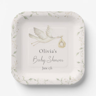 Assiettes En Carton Baby shower de verdure cigogne