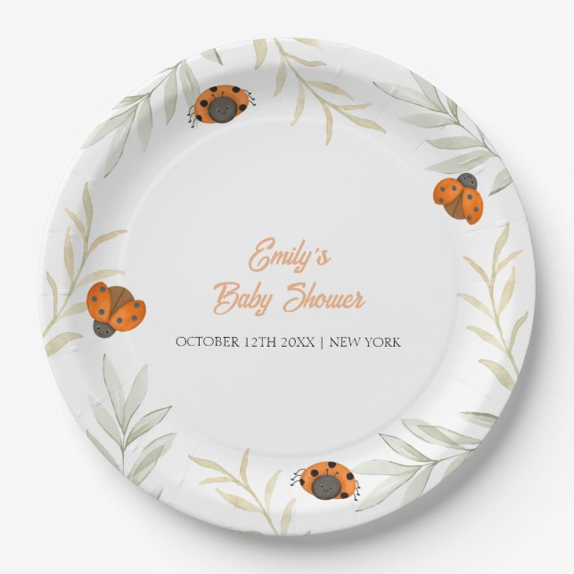 Assiettes En Carton Baby shower de verdure de l'automne rustique Ladyb (Devant)