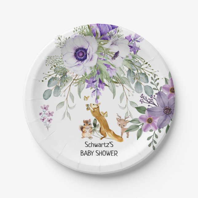 Assiettes En Carton Baby shower de verdure des bois doux Anniversaire (Devant)