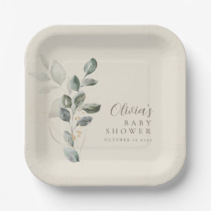 Assiettes En Carton Baby shower de verdure minimaliste sur mesure
