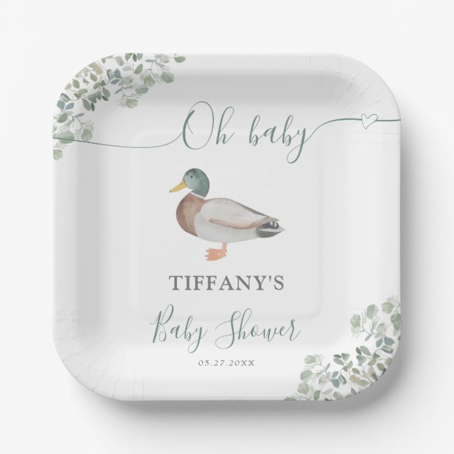 Assiettes En Carton Baby shower de verdure Neutre Genre Duck (Recto)