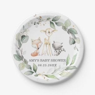 Assiettes En Carton Baby shower de verdure pour les animaux de forêt 