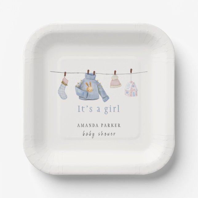 Assiettes En Carton Baby shower de vêtements d'hiver pour filles coule (Recto)