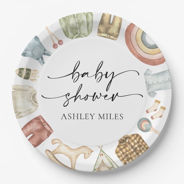 Assiettes En Carton Baby shower de vêtements pour garçon (Devant)