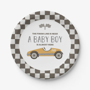 Assiettes En Carton Baby Shower de voiture de course jaune vintage