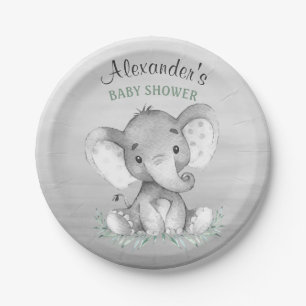 Assiettes En Carton Baby shower d'éléphant d'aquarelle
