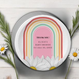 Assiettes En Carton Baby shower demi-marguerite rétro