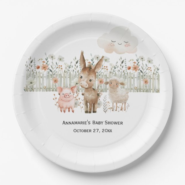 Assiettes En Carton Baby shower des animaux de ferme | (Devant)
