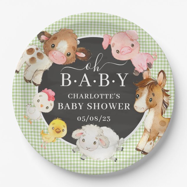 Assiettes En Carton Baby shower des animaux de ferme (Devant)