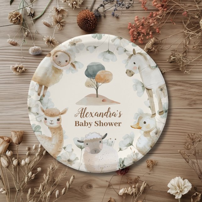 Assiettes En Carton Baby shower des animaux de ferme (Créateur téléchargé)