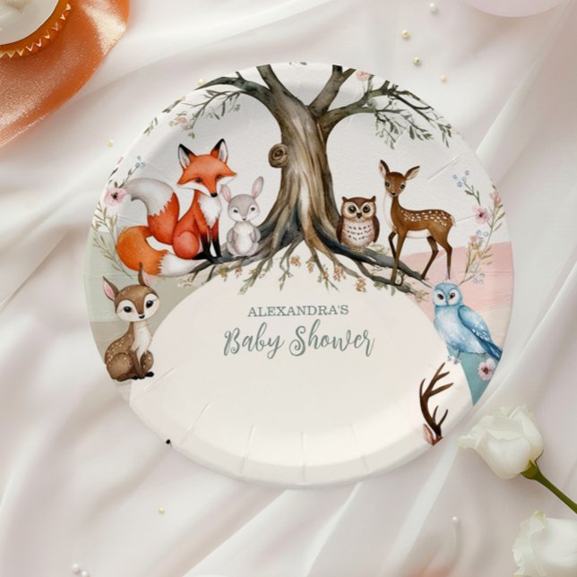 Assiettes En Carton Baby shower des animaux forestiers (Créateur téléchargé)