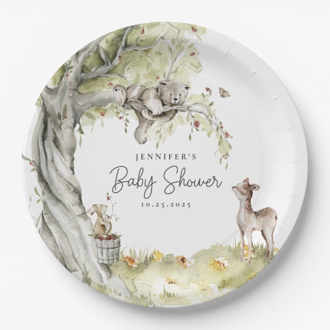 Assiettes En Carton Baby shower des animaux forestiers (Devant)