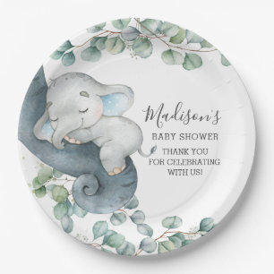 Assiettes En Carton Baby shower des éléphants de verdure