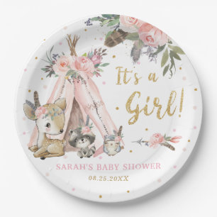 Assiettes En Carton Baby shower des filles de la tribu Boho de Woodlan