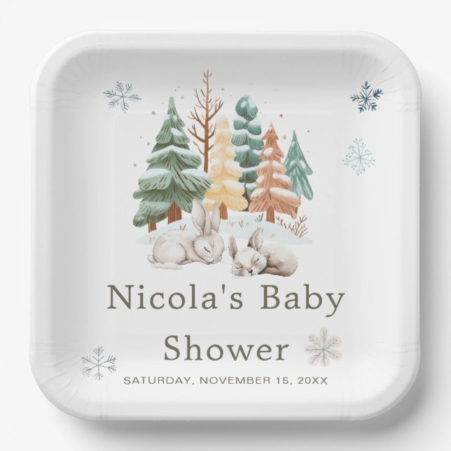 Assiettes En Carton Baby shower des lapins d'hiver (Recto)