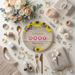 Assiettes En Carton Baby shower des papillons rose tournesol