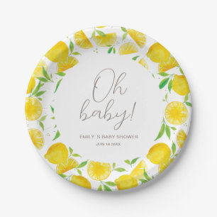 Assiettes En Carton Baby shower d'été de l'aquarelle citron