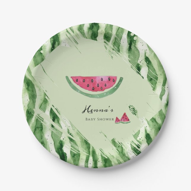 Assiettes En Carton Baby Shower d'été Pastèque  (Devant)