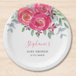 Assiettes En Carton Baby shower d'Eucalyptus rose<br><div class="desc">Ces jolies plaques en papier Baby shower présentent des roses aquarelles et des fleurs dans les tons rose et violet avec eucalyptus et autres feuillages. Facilement personnalisable avec vos détails. Parce que nous créons notre oeuvre,  vous ne trouverez pas cette image exacte d'autres designers. Aquarelle originale © Michele Davies.</div>