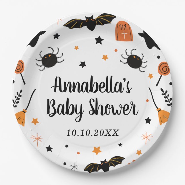 Assiettes En Carton Baby shower d'Halloween (Devant)