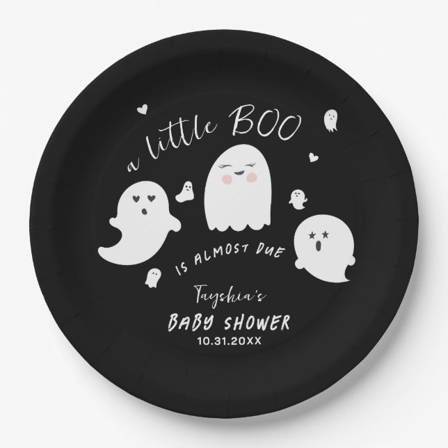 Assiettes En Carton Baby shower d'Halloween de Little Boo Black Ghost (Devant)