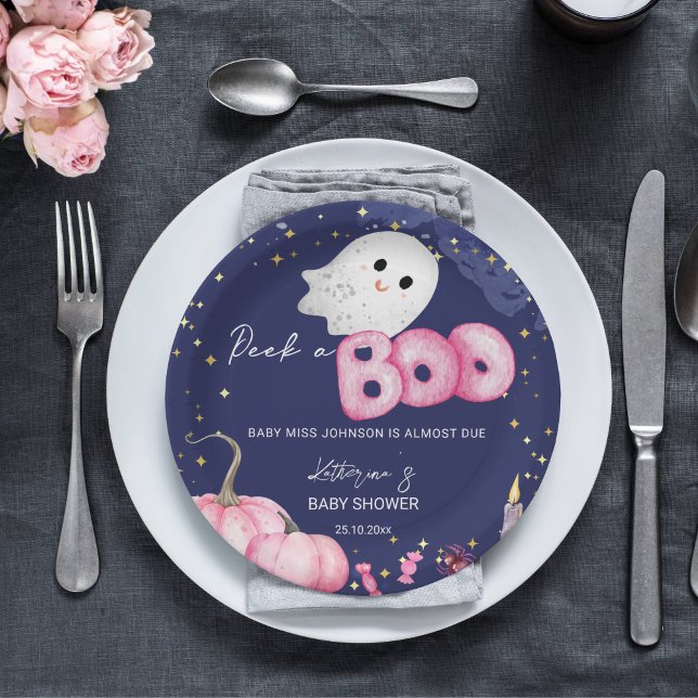 Assiettes En Carton Baby shower d'Halloween vaisselle mignonne coup d' (Halloween peek a boo baby shower tableware personalized plates cute pink baby ghost starry night)