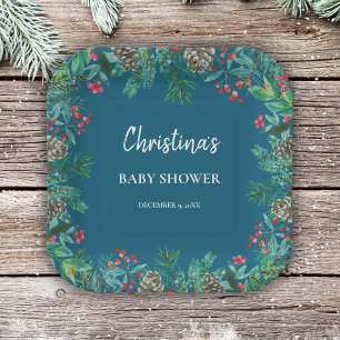 Assiettes En Carton Baby shower d'hiver bleu