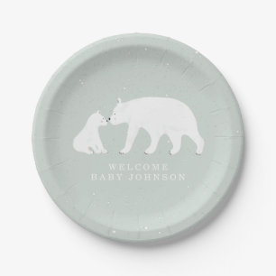 Assiettes En Carton Baby shower d'hiver bleu Ours bleu maman et bébé