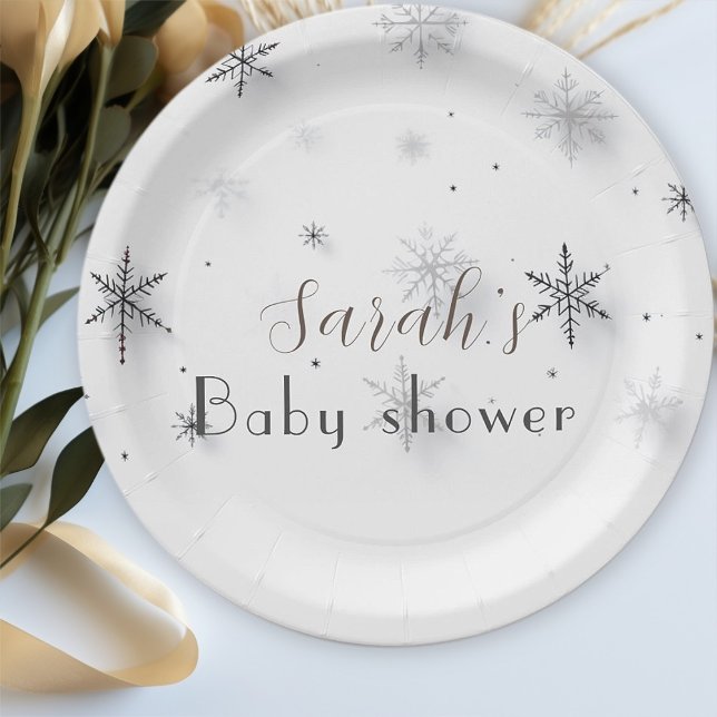Assiettes En Carton baby shower d'hiver chic gris Snowflakes (Créateur téléchargé)