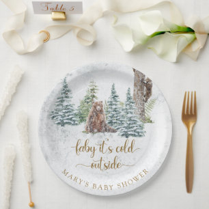 Assiettes En Carton Baby shower d'hiver de l'ours forestier