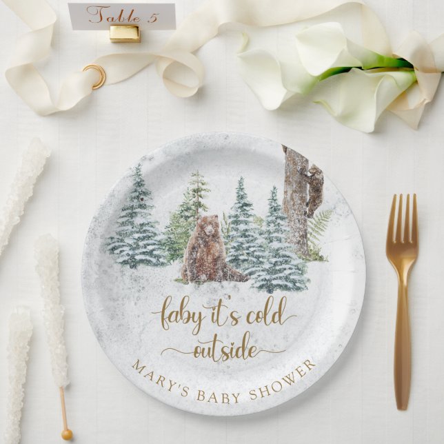 Assiettes En Carton Baby shower d'hiver de l'ours forestier (Mariage)