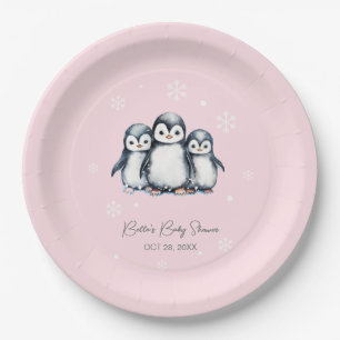 Assiettes En Carton Baby shower d'hiver de Pingouin mignon