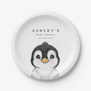 Assiettes En Carton Baby shower d'hiver de Pingouin mignon
