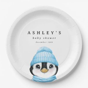 Assiettes En Carton Baby shower d'hiver du pingouin bleu
