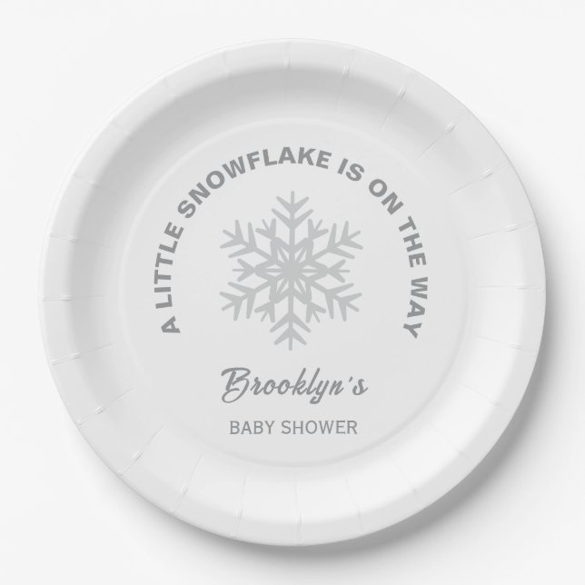 Assiettes En Carton Baby shower d'hiver Little Snowflake Neutre genre (Devant)