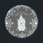 Assiettes En Carton Baby shower d'hiver neutre à l'ours polaire<br><div class="desc">Plaques en papier baby shower illustrant l'illustration d'un bébé ours polaire portant un casquette vert et une écharpe sur un arrière - plan inspiré par un tableau de bord entouré de flocons de neige. Personnalisez le nom.</div>