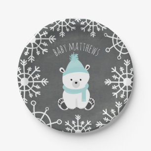 Assiettes En Carton Baby shower d'hiver pour ours polaire