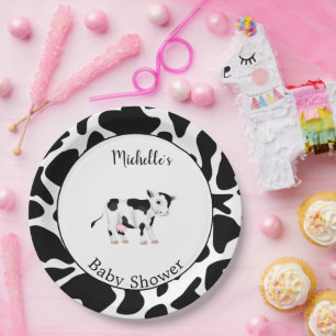 Assiettes En Carton Baby shower d'impression de vache blanche noire mo