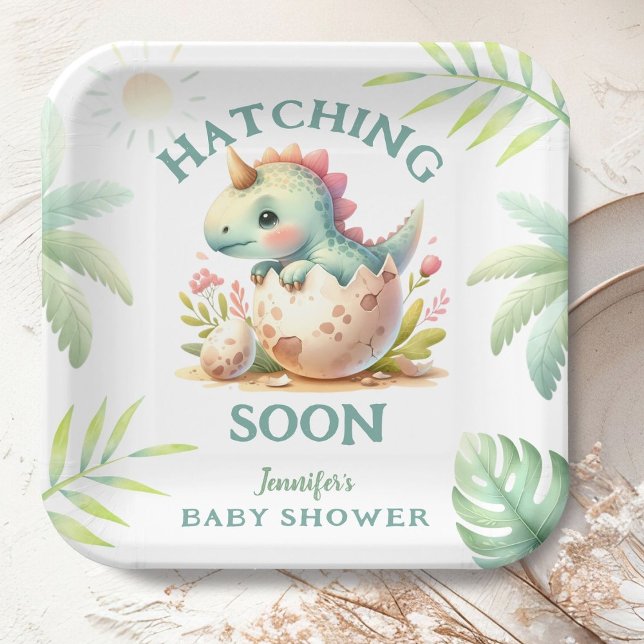 Assiettes En Carton Baby shower Dinosaur fille rose mignonne Dino (Créateur téléchargé)