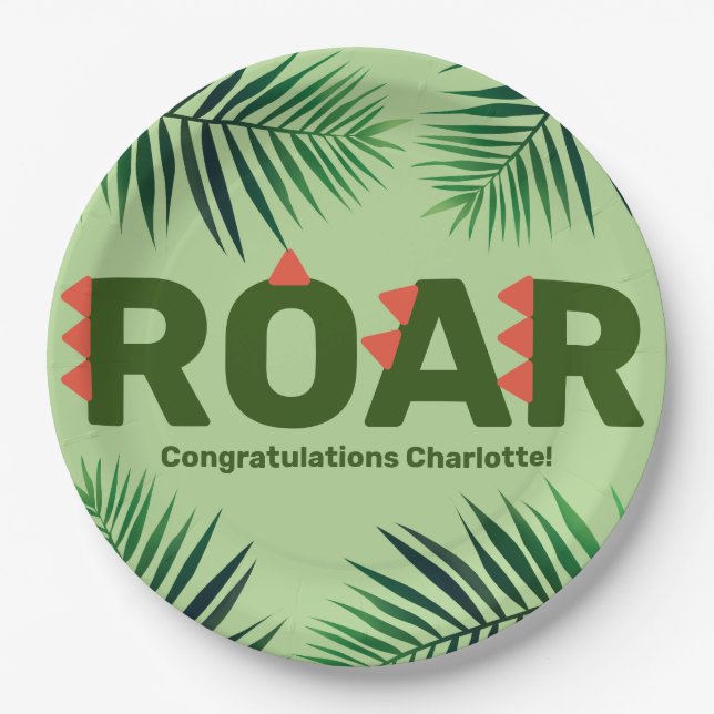 Assiettes En Carton Baby shower Dinosaur Roar Jungle Ferns (Devant)